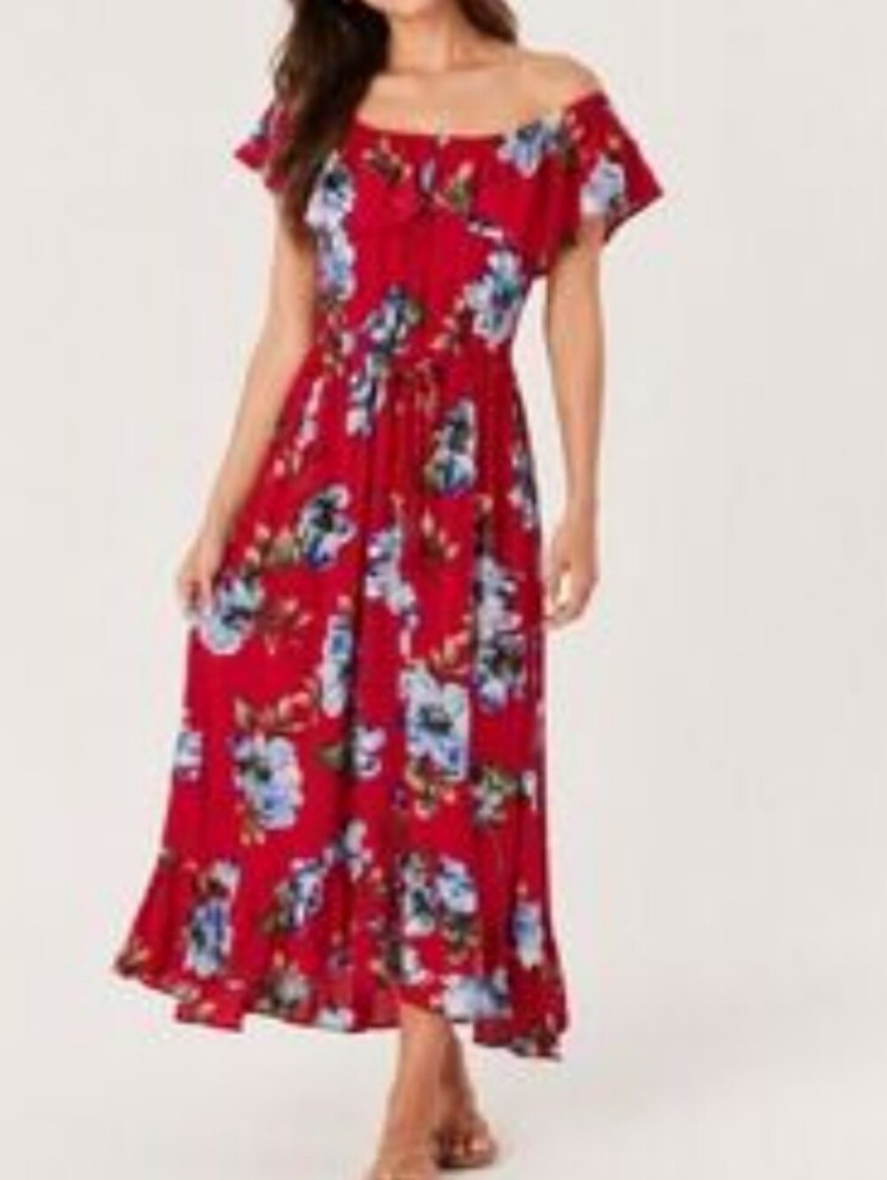 Band of Gypsies boho Red Floral Off-Shoulder Midi Dress size M great condition